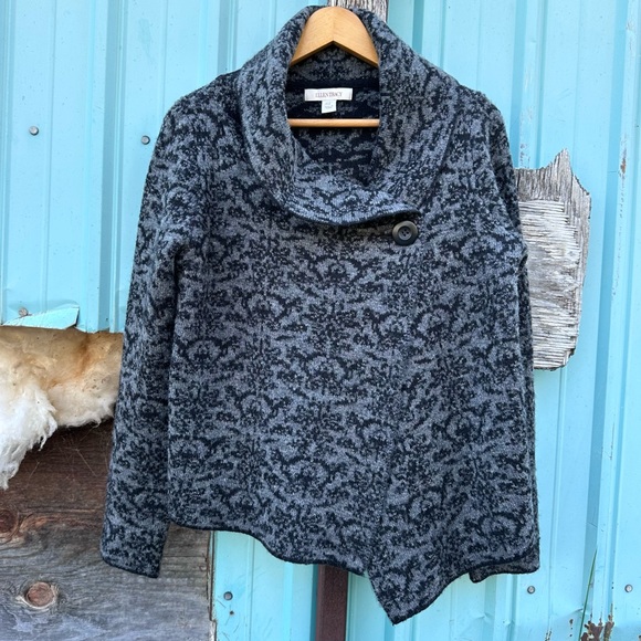 Ellen Tracy Cowl Neck Cardigan Size M Black & Gray Wool Blend Sweater Cozy Knit - Picture 4 of 10